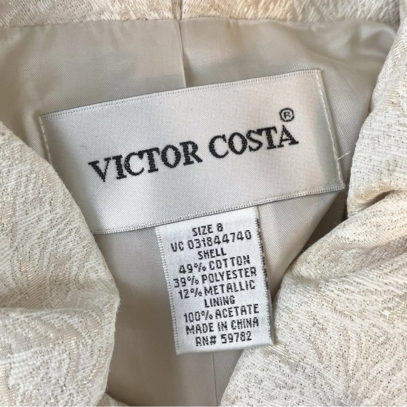 Victor Costa Jacket Skirt 2 Pc Set MOB Church Suit Cream-Ivory Shimmer Size 8 - Picture 10 of 11
